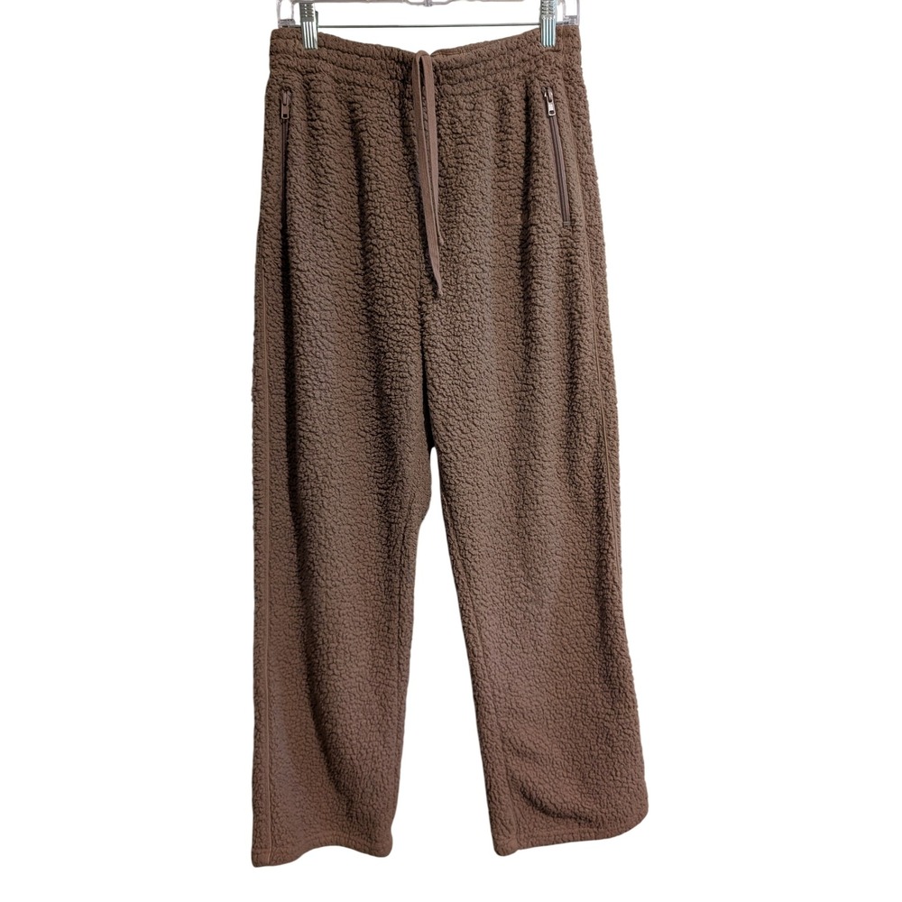 SKIMS Cozy Knit Pant Womens L Cocoa Brown Teddy Boucle Wide Leg Lounge Trousers